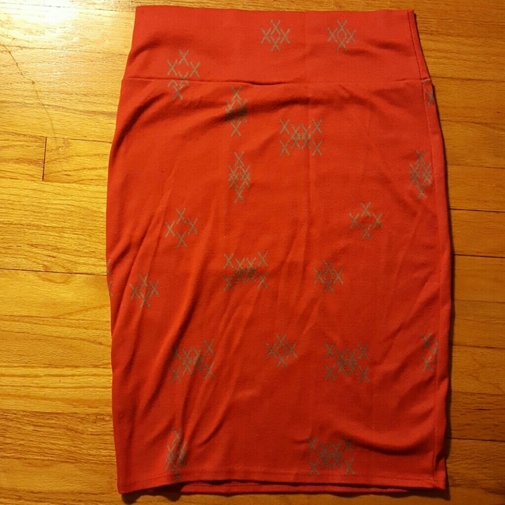 Red and gray pencil skirt